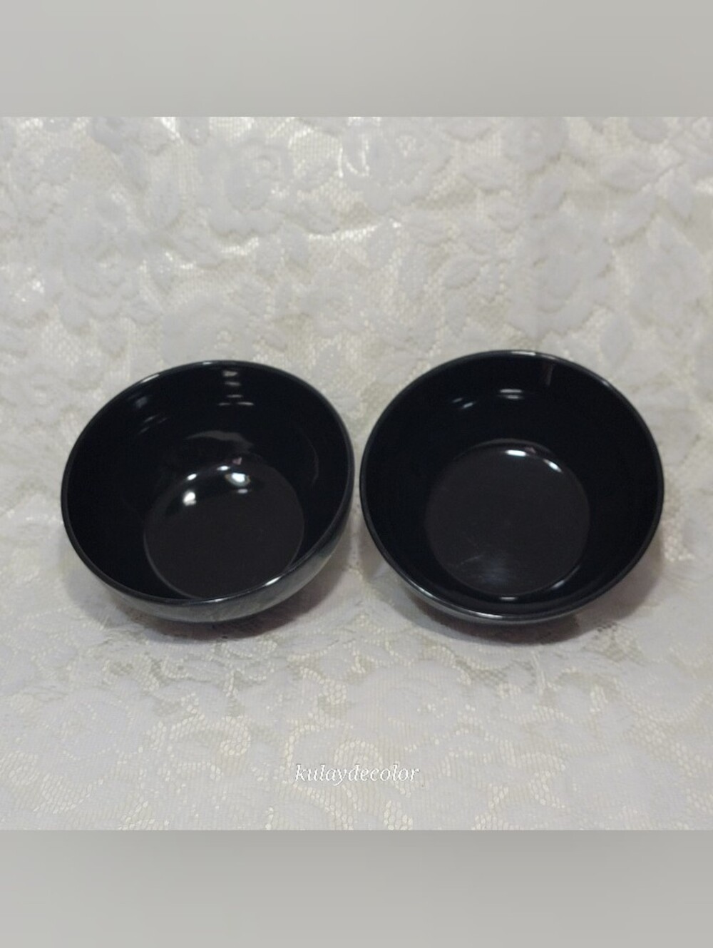 Living Colors Black Glossy Bowls Set of 2 Ceramic Stoneware Minimalist Tableware